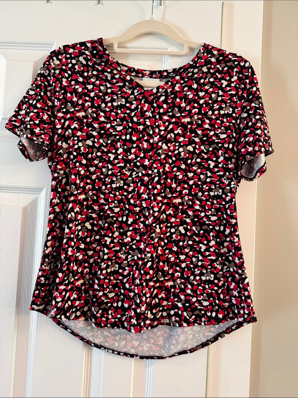 Chico's Short Sleeve Multi-Color Dot Print Tee - Black, Red, White, Tan